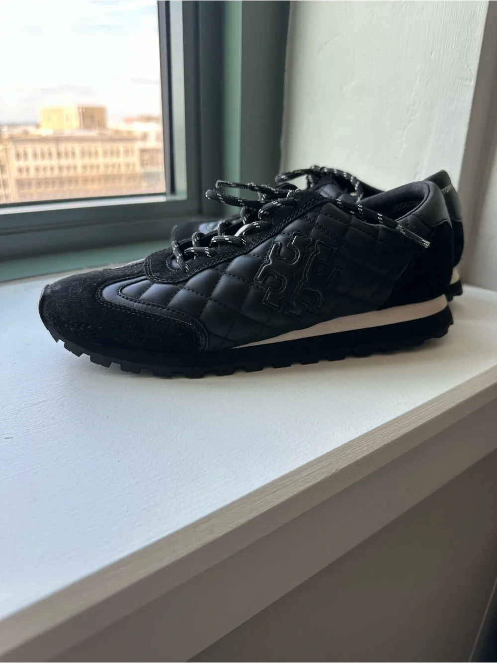Tory Burch Black Quilted Lace-Up Sneakers with Contrast Midsole